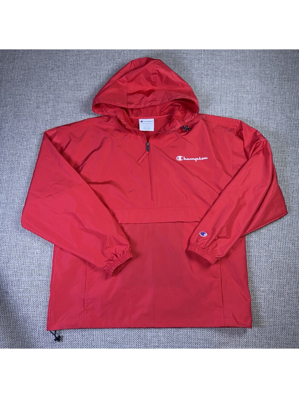 Champion Windbreaker Hoodie Mens XL Reg Fit Logo Red 1/4 Zip Pullover Jacket